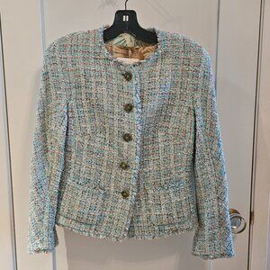 Classic designer ESCADA tweed suit - stunning colours - floral lining - Sz 38
